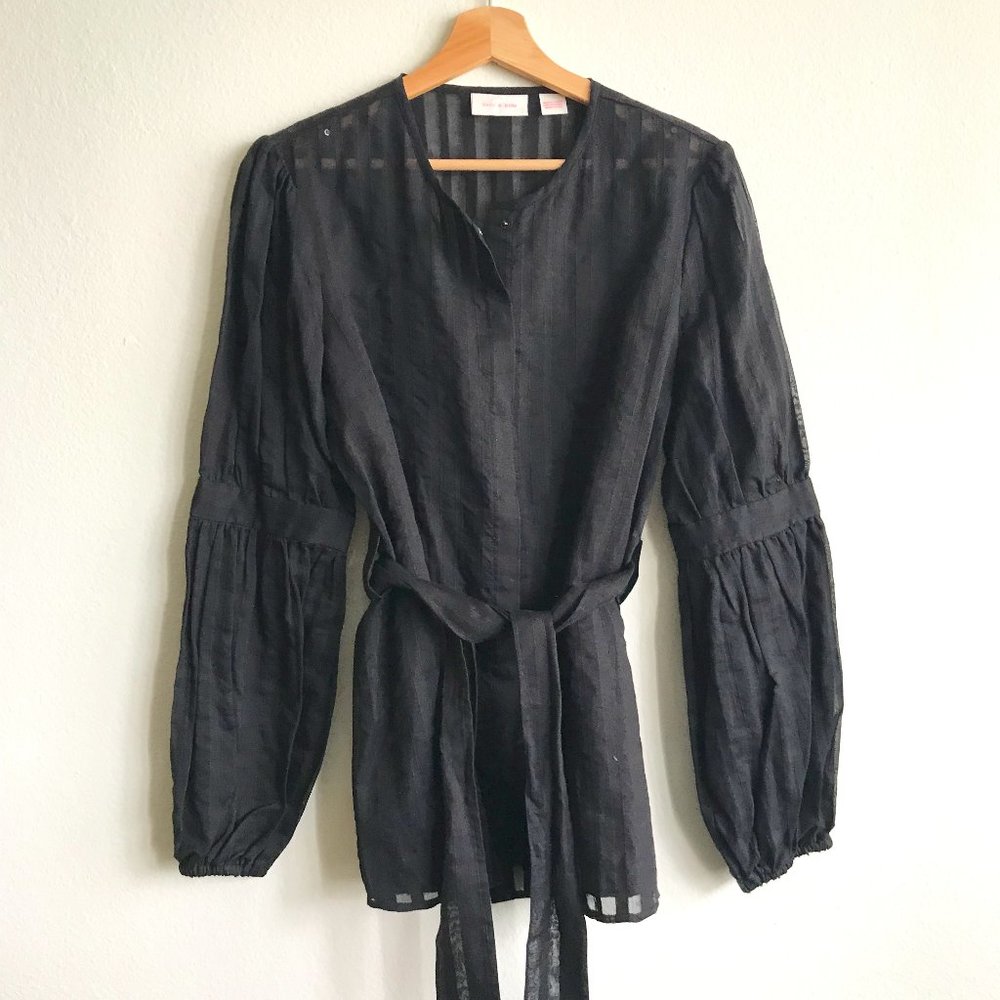 Sass & Bide 'Calypso' Top Puff Sleeve Semi Sheer Tunic Blouse Belt Tie Size 8 US